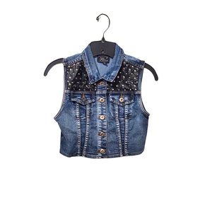 Chiqle Denim Architect Studded Jeweled Button Up Vest Sz Medium